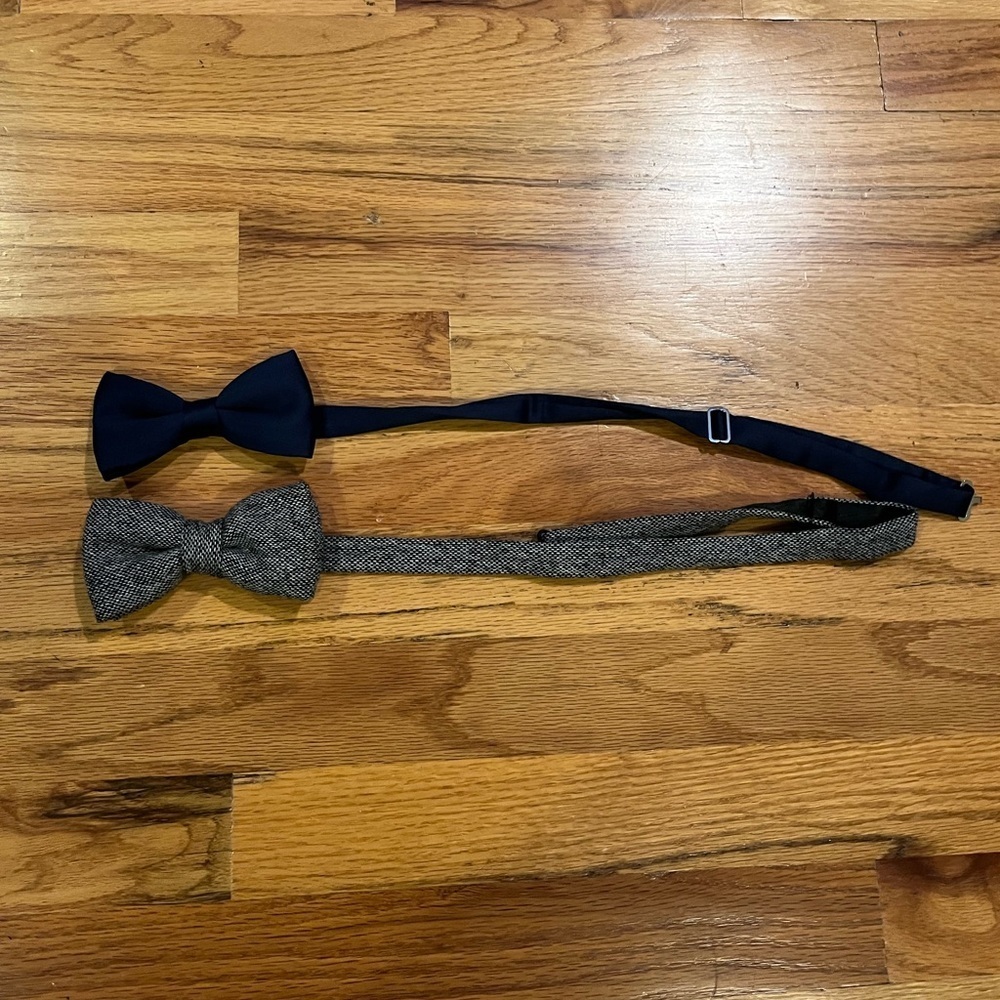 Two Bow Ties Blue navy and Tweed (pre-tied)
